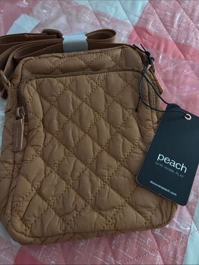 Peach Quilted Crossbody Bag - Compact Everyday Carry/Camel